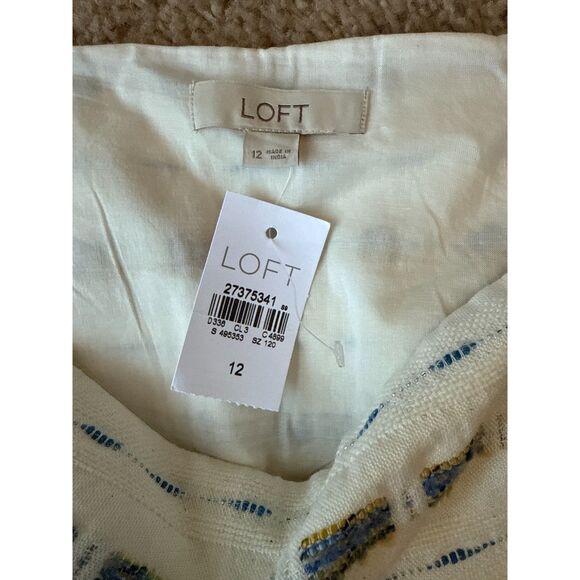 Loft Career Pencil Lined Straight Skirt Beige Striped Womens 12 NWT - Picture 3 of 4